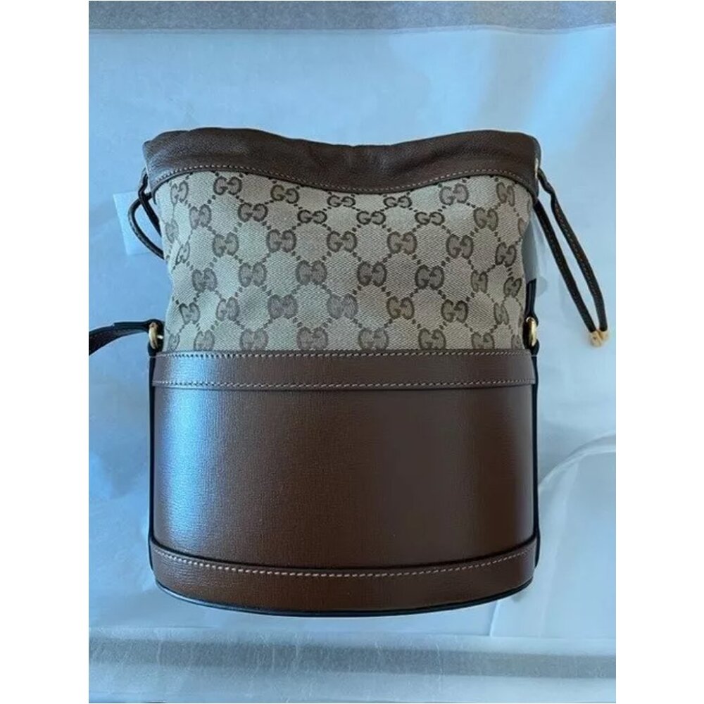Gucci Brown Bucket GG Chocolate Horse Bit 1955 Calfskin Leather Handbag Bag NEW - Picture 9 of 11